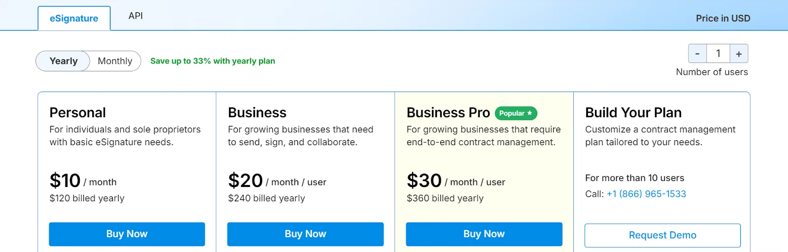 Signeasy, Contrackbook competitors’ pricing page