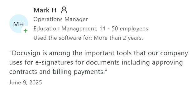 A screenshot of a Docusign customer review