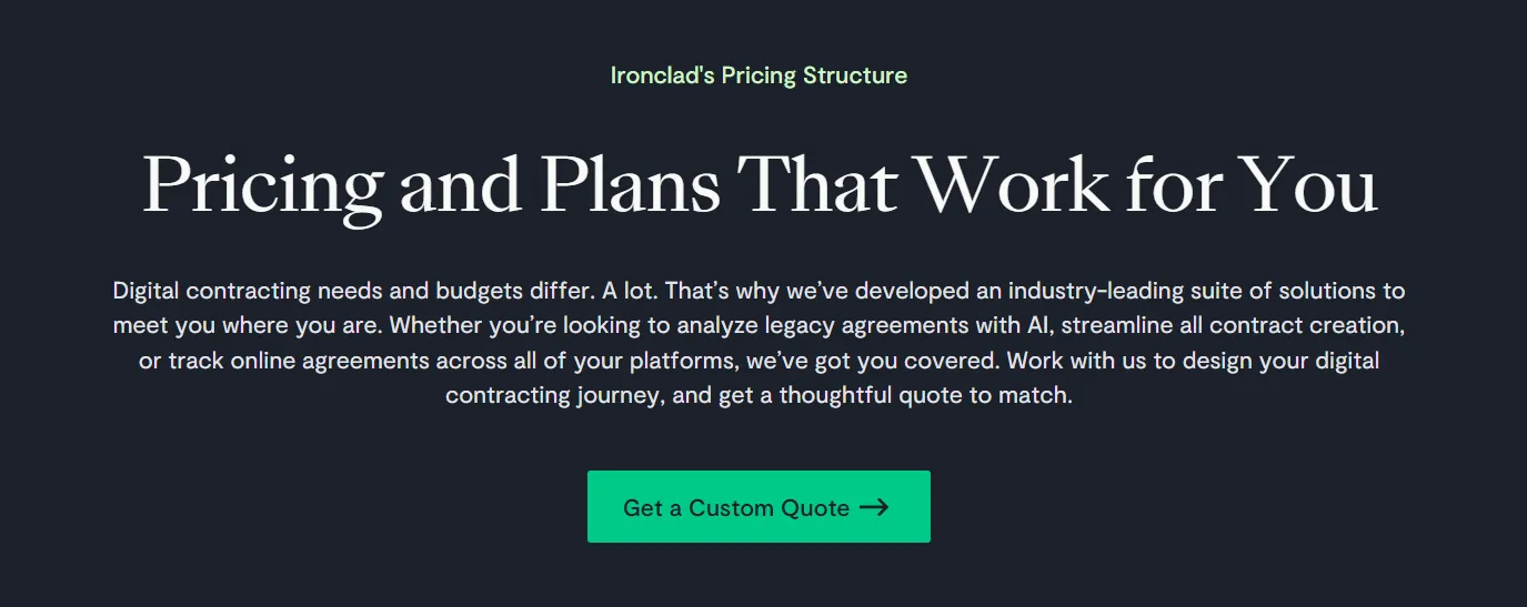 Contractbook alternative: Ironclad pricing page