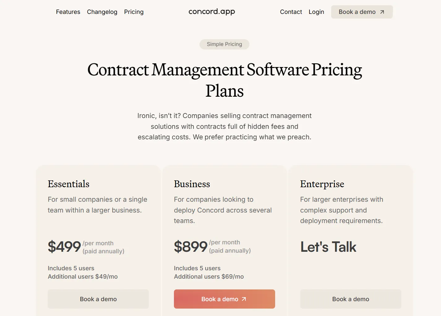  Concord pricing page
