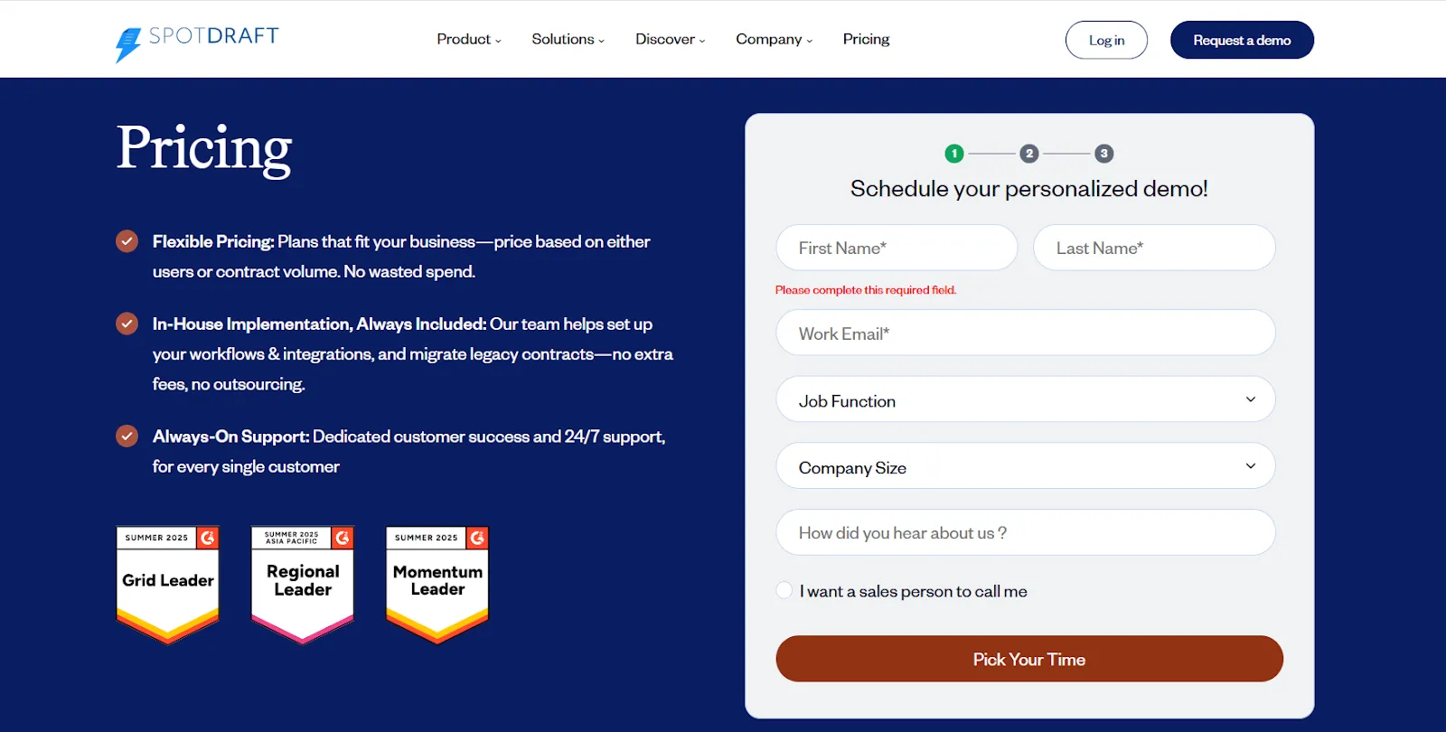 SpotDraft pricing page