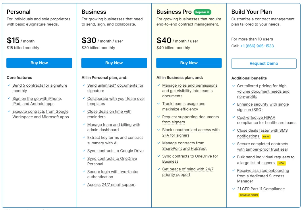 Signeasy Pricing Plans