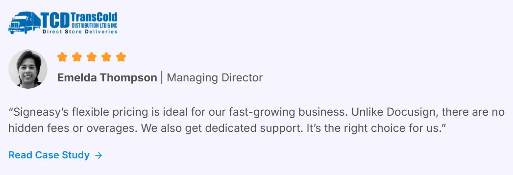 Emelda Thompson Positively Reviews Signeasy for Its Transparent Pricing