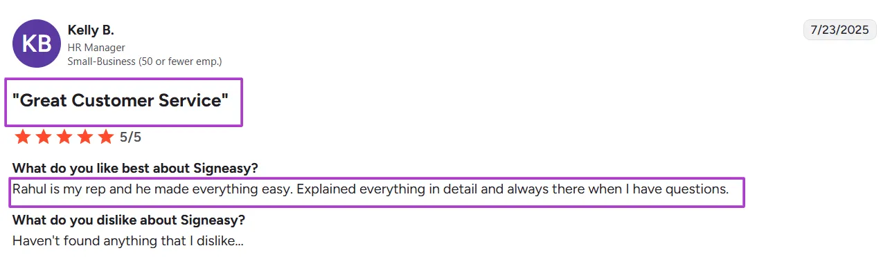 Kelly B.’s 5-star Review of Signeasy on G2