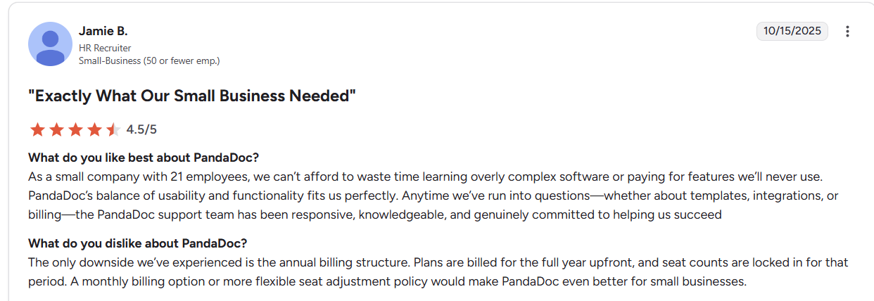 Jaimie B’s Review of PandaDoc on G2