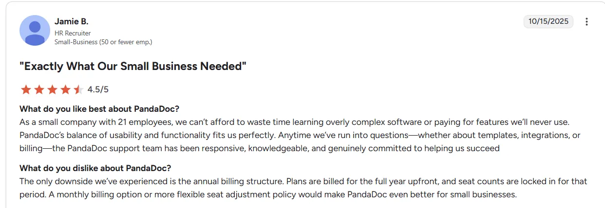 Jaimie B’s Review of PandaDoc on G2