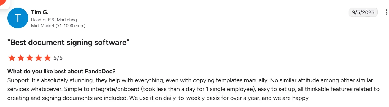 User Review of PandaDoc on G2
