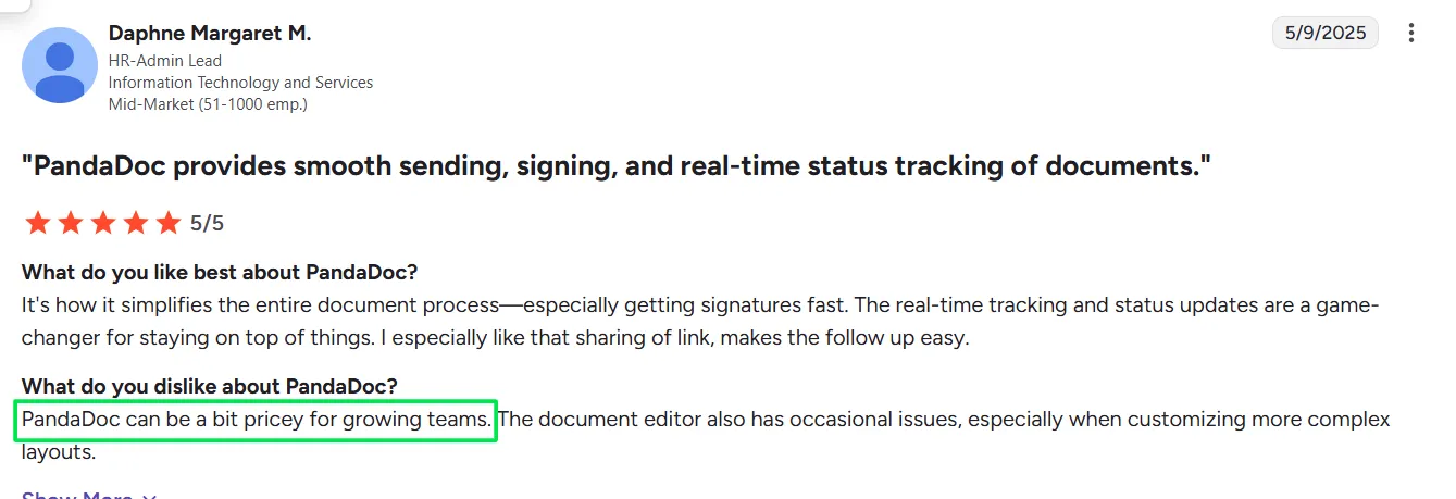 Daphne Margaret M.’s 5-star PandaDoc Review on G2