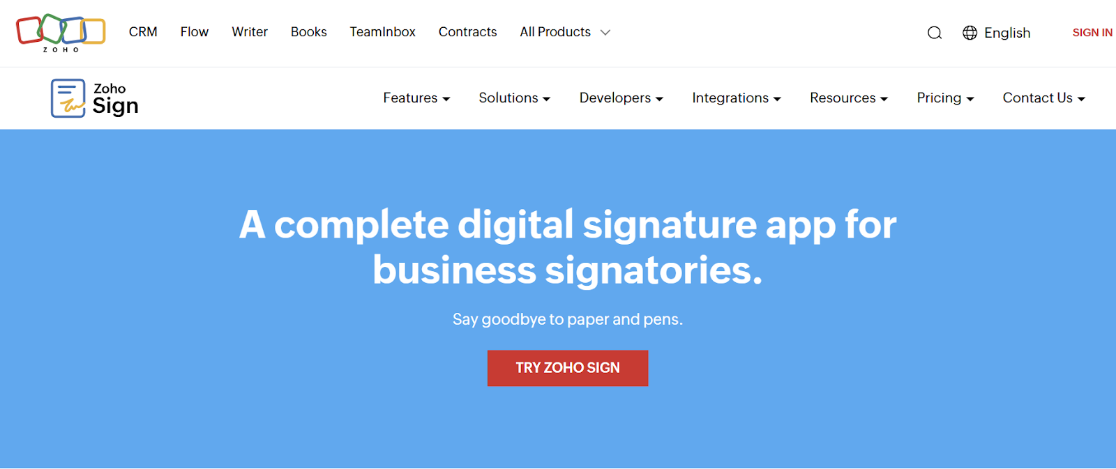 Zoho Sign Homepage