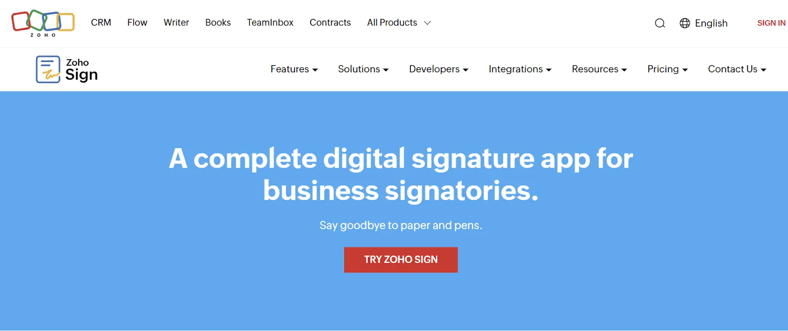Zoho Sign Homepage