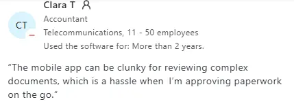 An image of a Capterra user review of Zoho Sign 