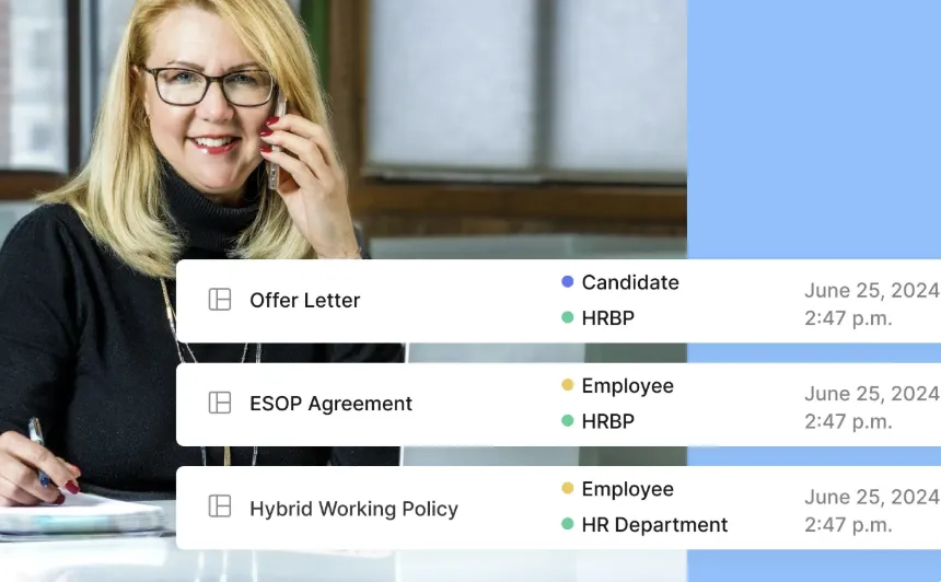 Woman managing documents with Signeasy tracking interface