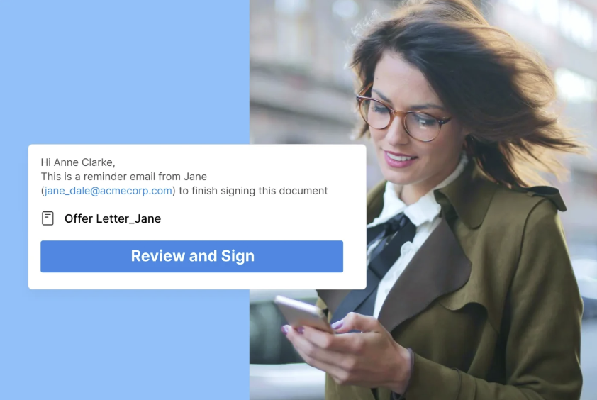 Signeasy reminder email prompting user to review and sign document
