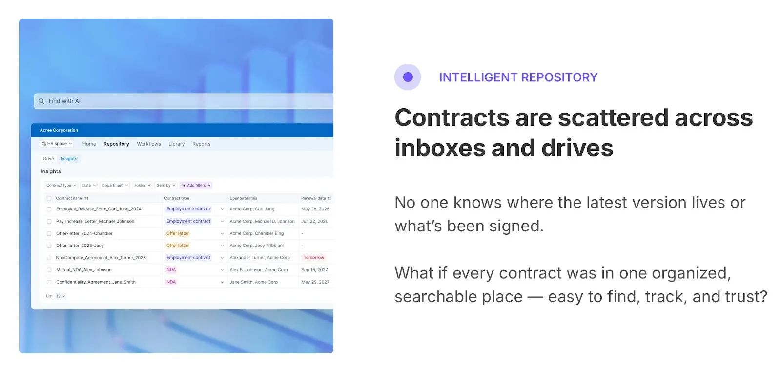 Dashboard view of Signeasy’s Intelligent Contract Repository