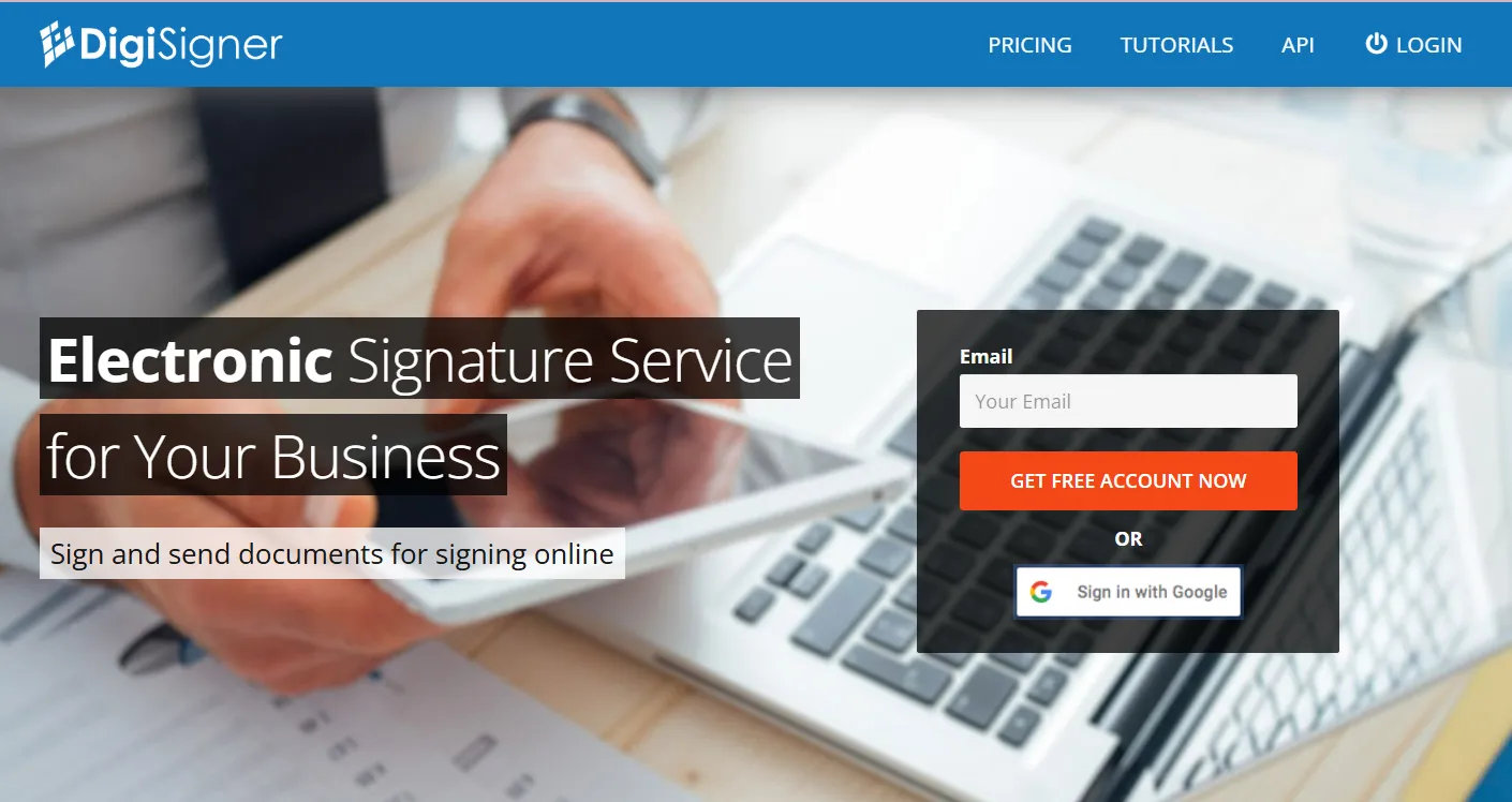 Homepage of DigiSigner eSignature tool