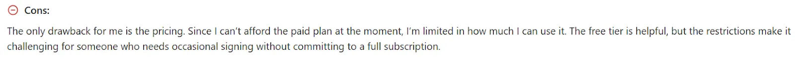 DigiSigner review cons section about pricing limits