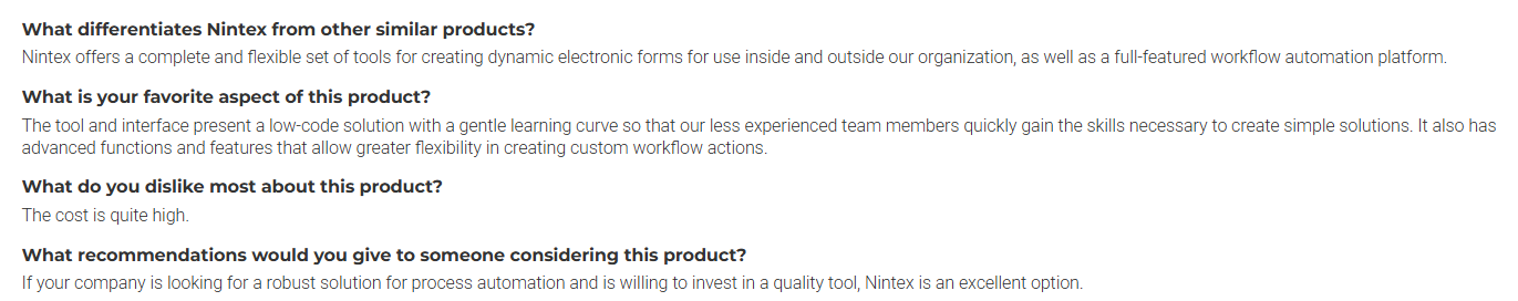 Q and A on Nintex features, high cost, and robust automation