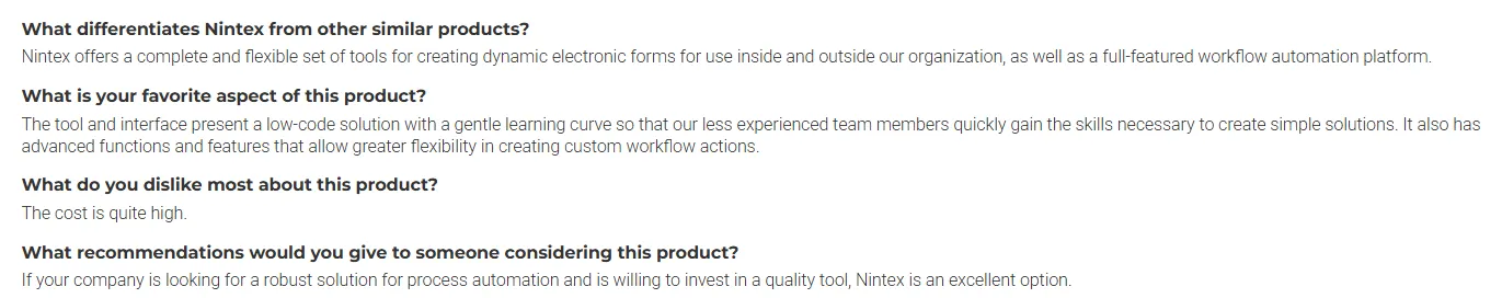 Q and A on Nintex features, high cost, and robust automation