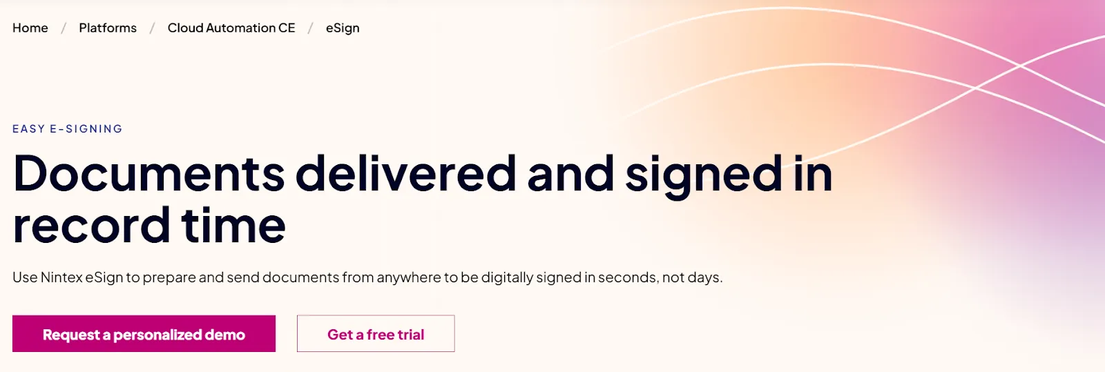 Nintex eSign’s page with free trial