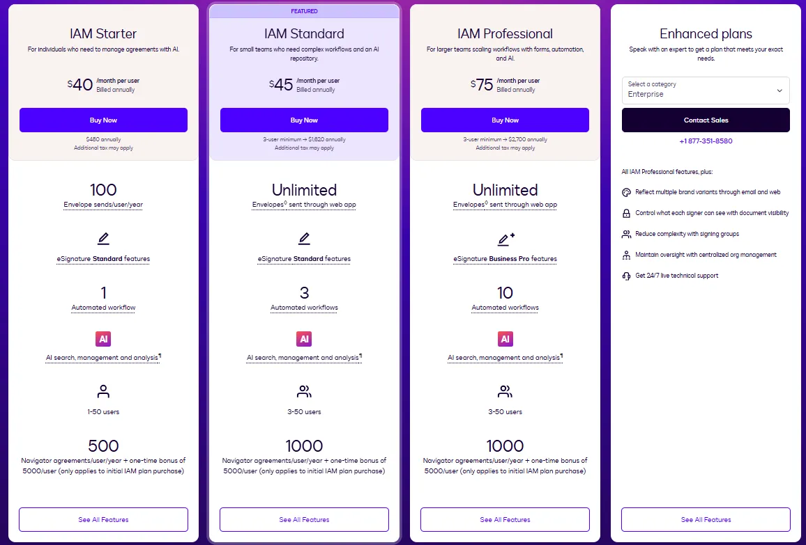 Docusign offers four different plans for its users