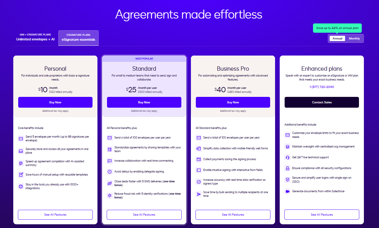 eSignature essential plans by Docusign