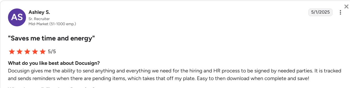 Ashley S.’s review of Docusign on G2