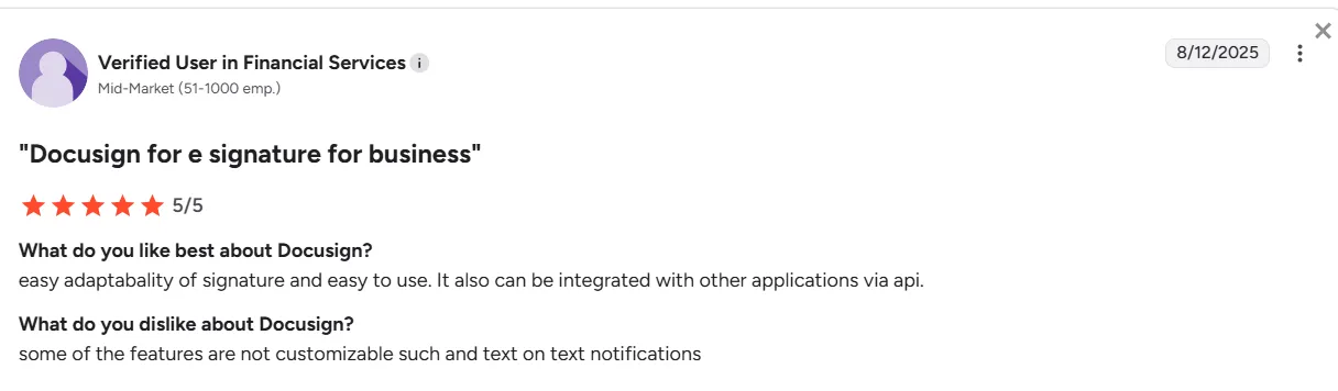 Review by a verified user of Docusign on G2