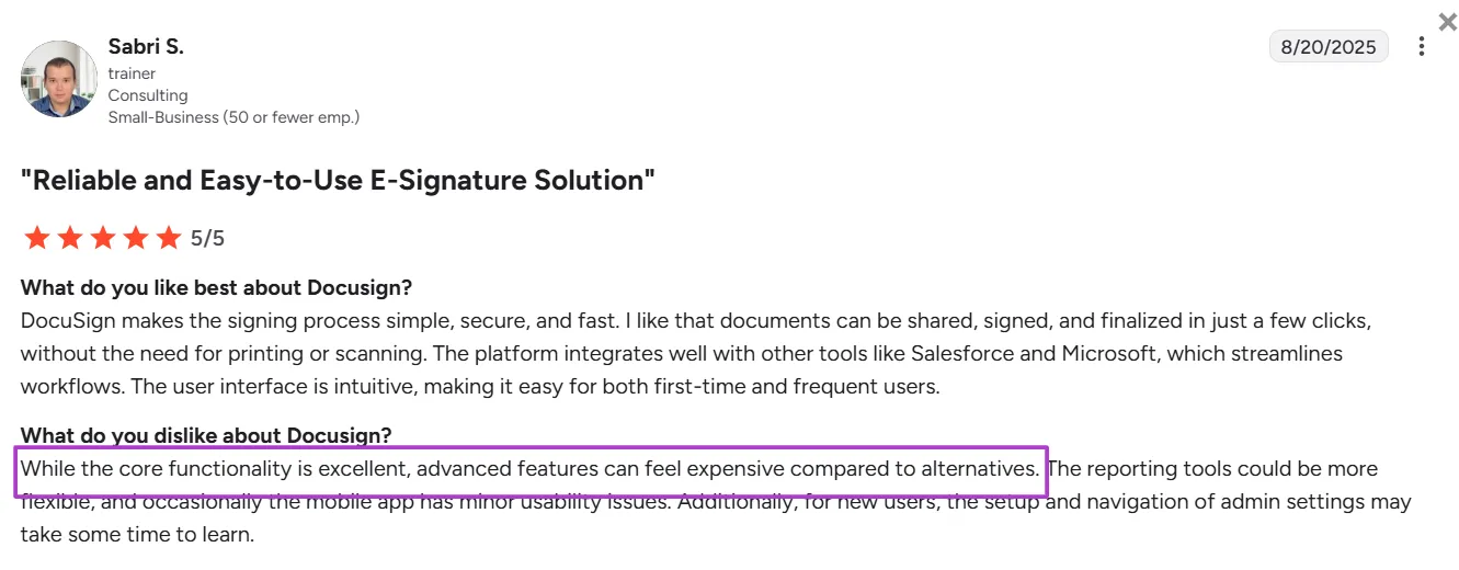 Sabri S.’s review of Docusign on G2