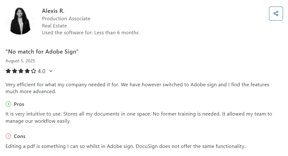 Alexi R.’s review of Docusign on Capterra