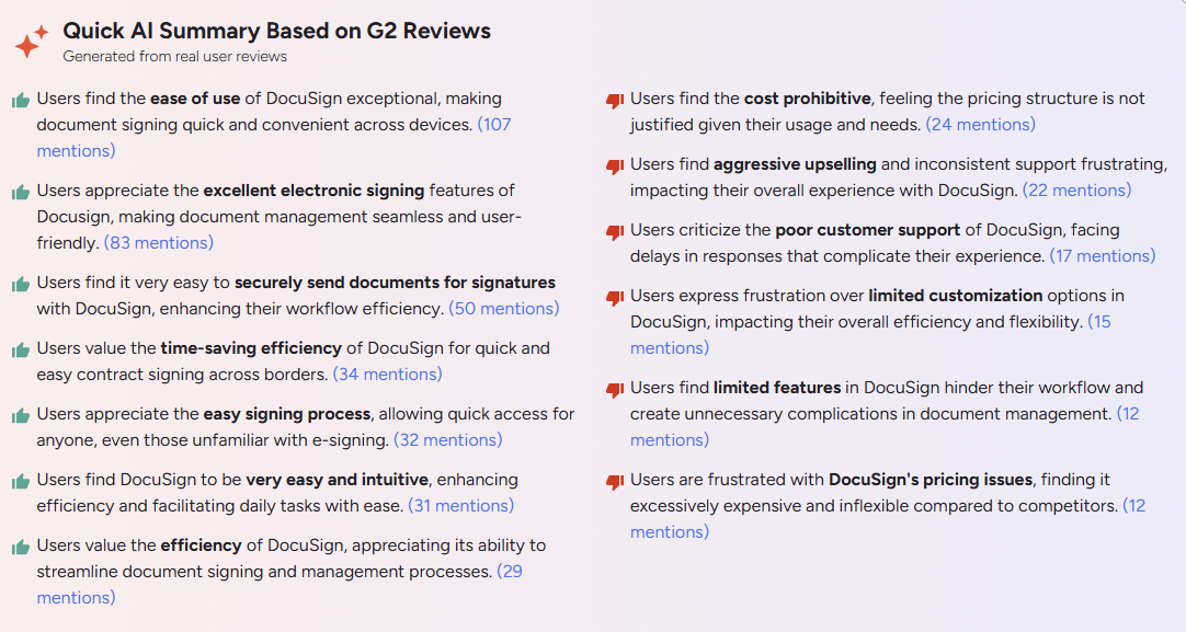 Quick overview of the pros and cons of Docusign on G2