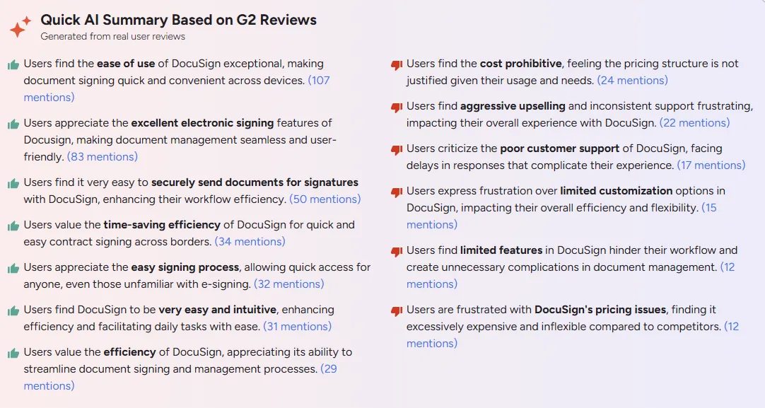 Quick overview of the pros and cons of Docusign on G2