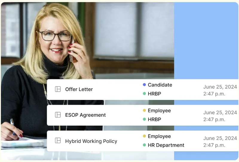 Signeasy dashboard showing offer letter and policy workflows
