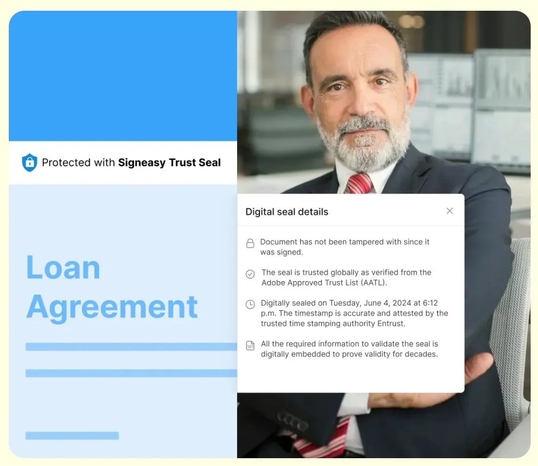 Image showing a loan agreement protected by the Signeasy Trust Seal