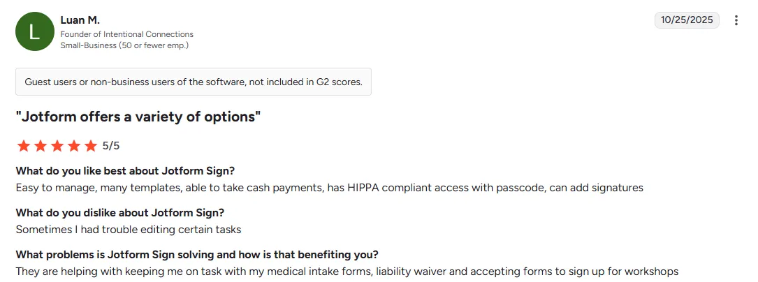Jotform Sign offers templates and easy management for medical forms