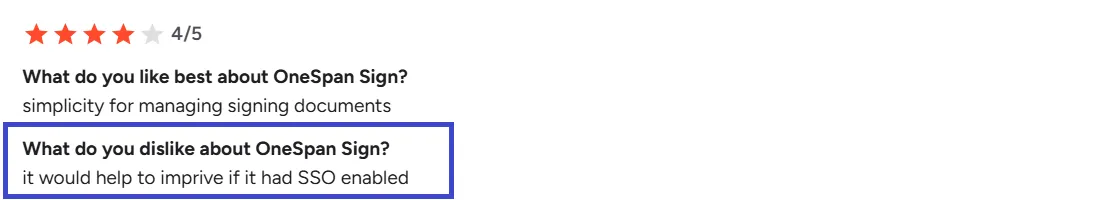 OneSpan Sign user review with pros/cons; requests SSO