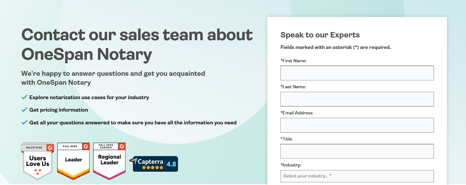 OneSpan Notary contact form