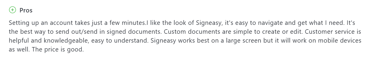 Signeasy reviews — Easy setup, good UI, helpful customer service, good price