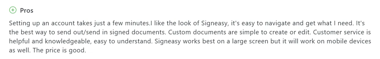 Signeasy reviews — Easy setup, good UI, helpful customer service, good price