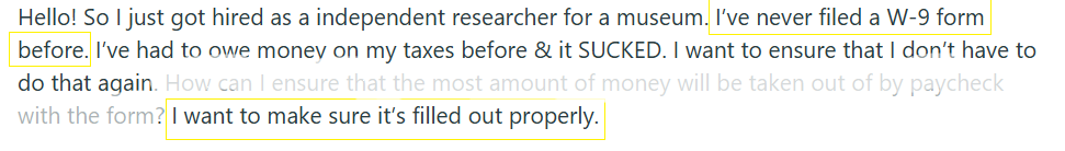 Independent researcher asking how to fill out a W-9 form