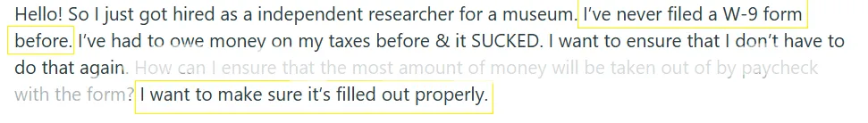 Independent researcher asking how to fill out a W-9 form