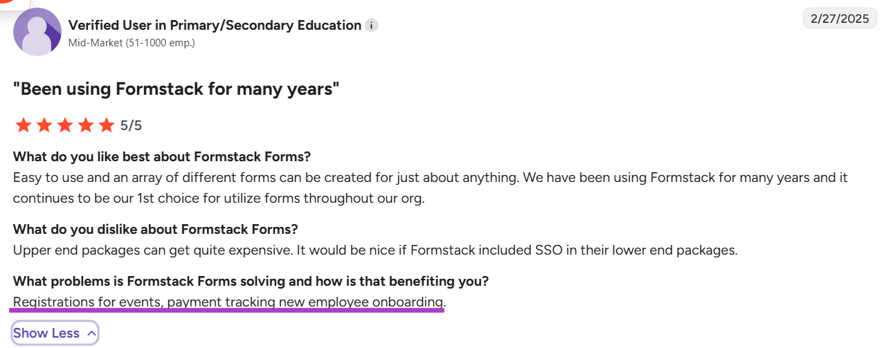 A Verified User's Review of Formstack on G2