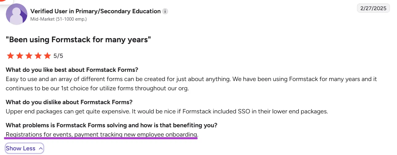 A Verified User's Review of Formstack on G2