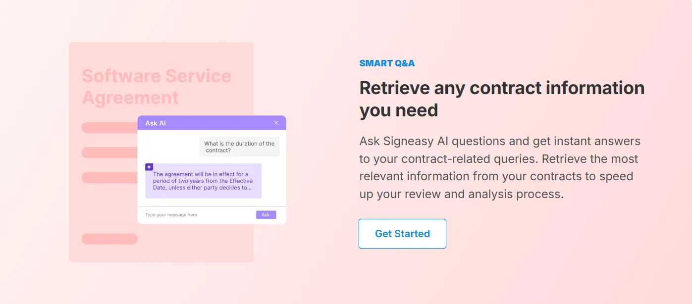 Ask Signeasy AI questions get instant answers to contract queries