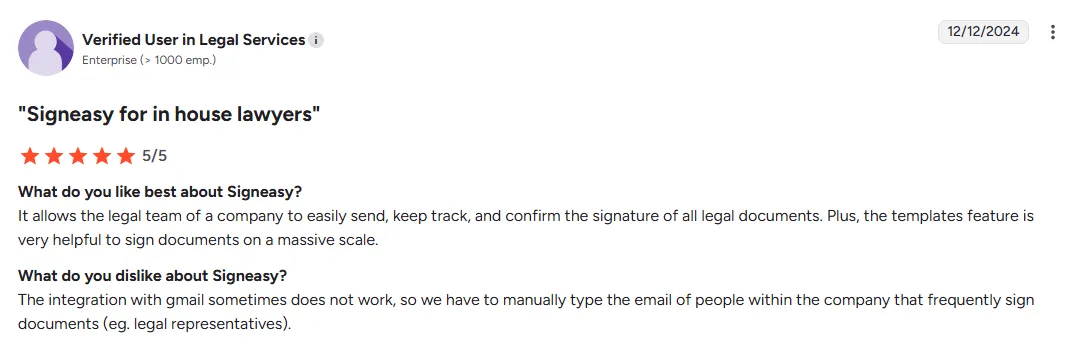 Signeasy allows legal teams to easily track and confirm signatures