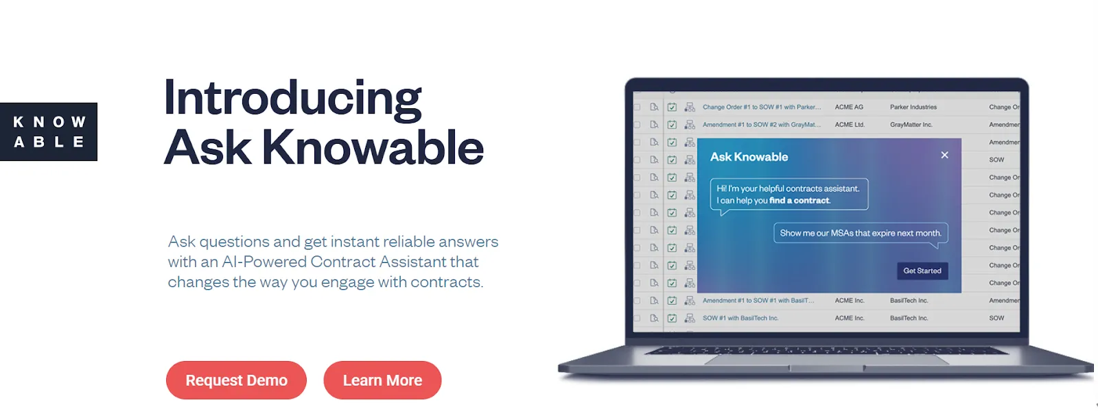 Ask Knowable questions regarding your contracts
