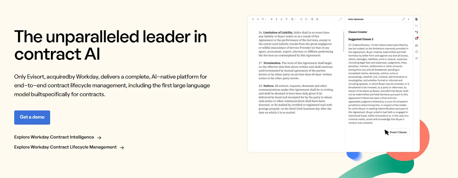 Contract review software interface showing automated clause suggestion