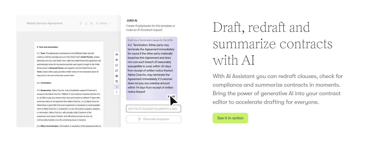AI Assistant re-drafts clauses and checks for compliance in moments