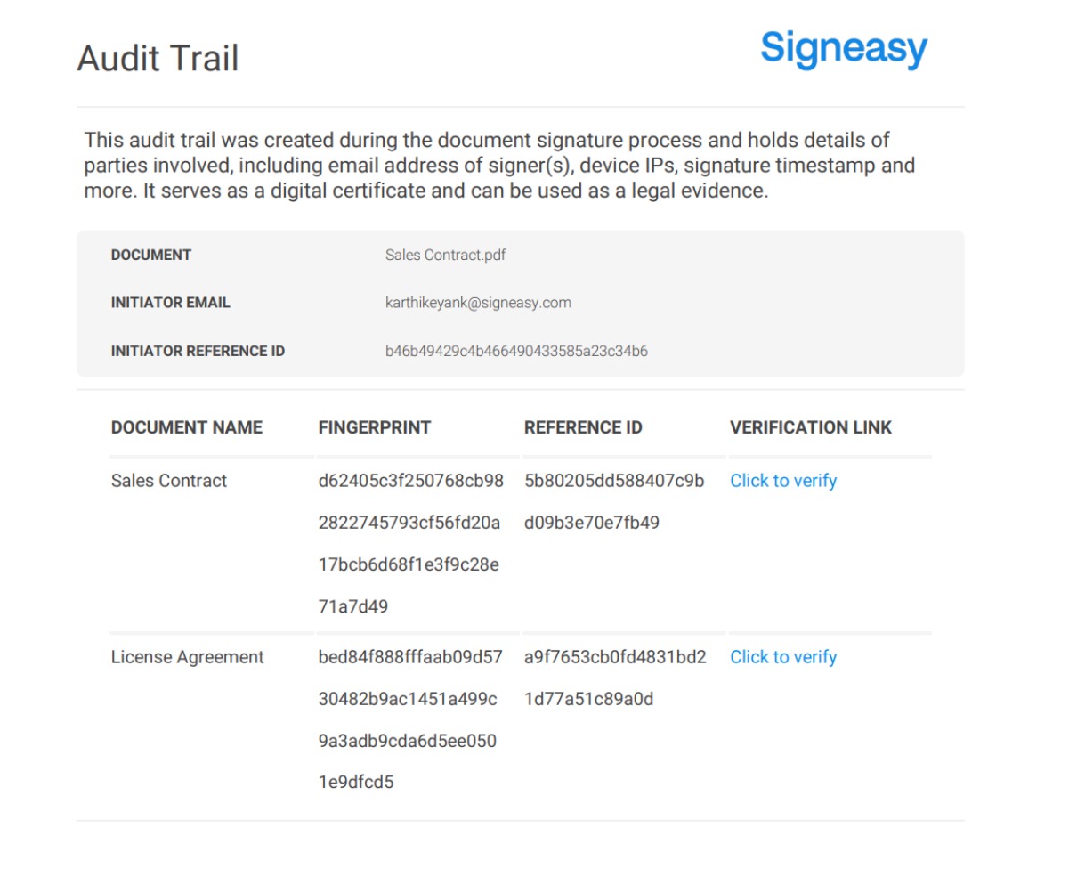 Signeasy audit trail listing 