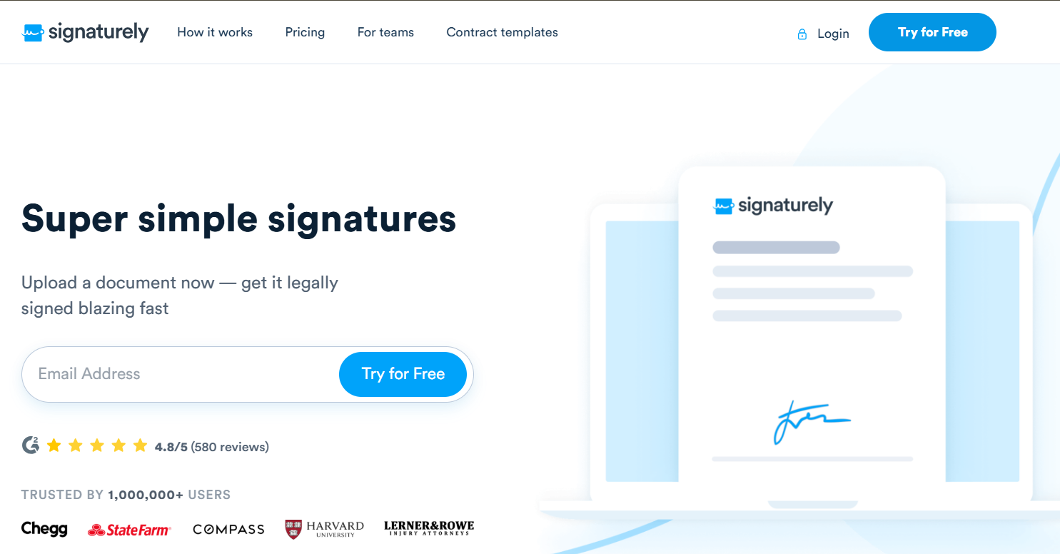 Signaturely landing page