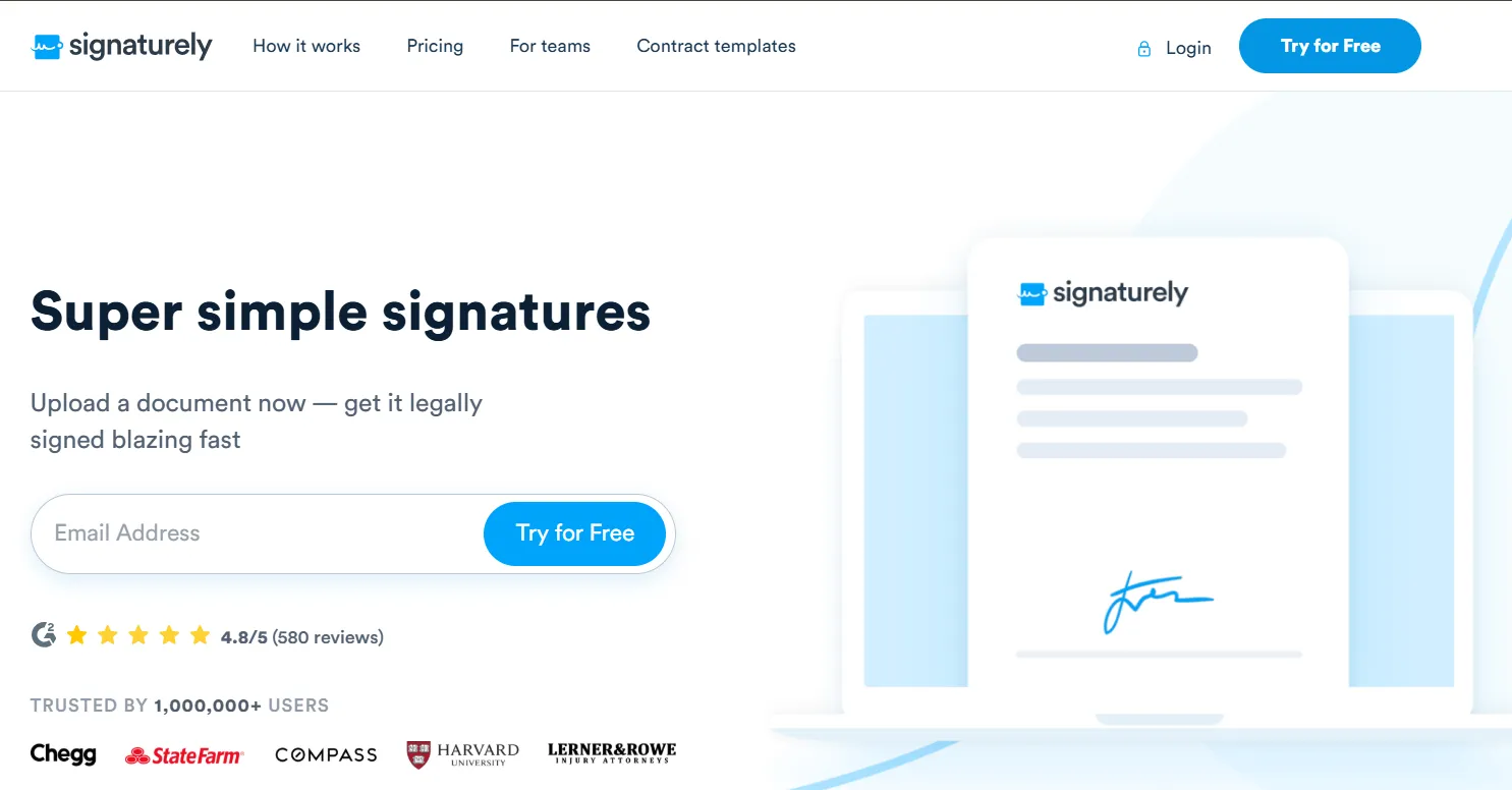Signaturely landing page